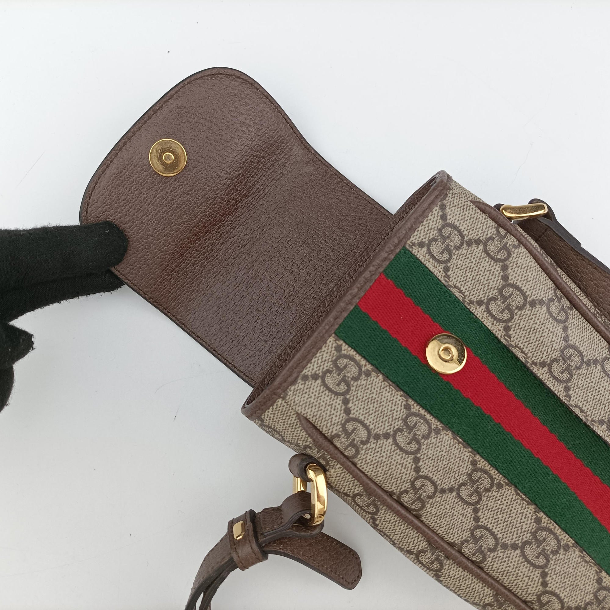 Pre-owned Gucci Ophidia Brown×red×green PVC coated canvas×Leather 598912 shoulderbag | stylenewstar