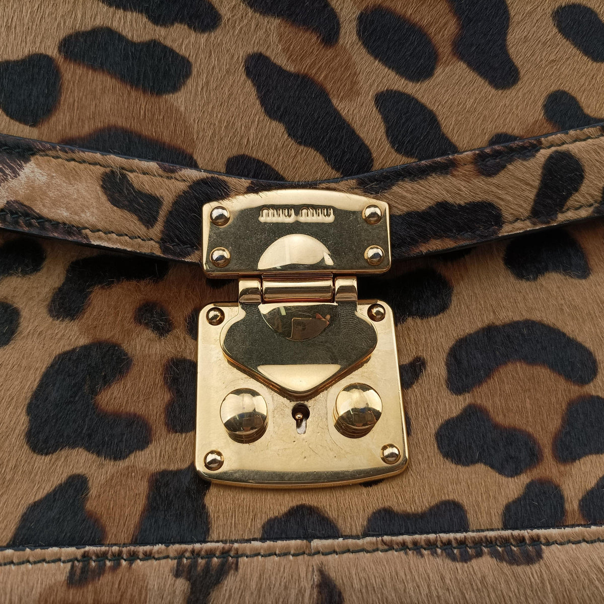 Secondhand Miu Miu Leopard print Multicolour ponyhair×leather  shoulderbag | stylenewstar