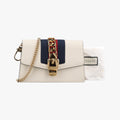 Pre-owned Gucci Sylvie Ivory×Navy×Red Leather 494646 shoulderbag | stylenewstar