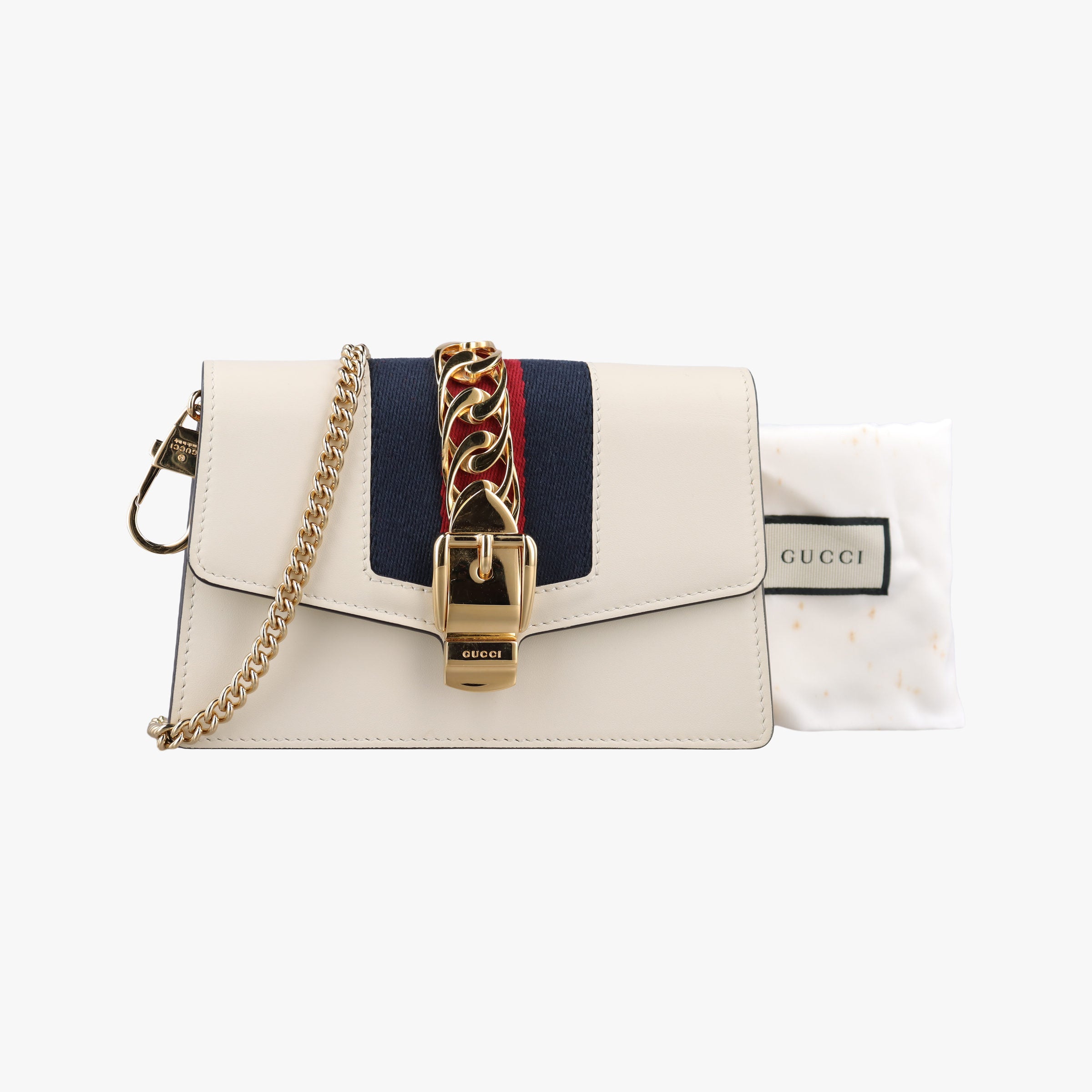 Pre-owned Gucci Sylvie Ivory×Navy×Red Leather 494646 shoulderbag | stylenewstar