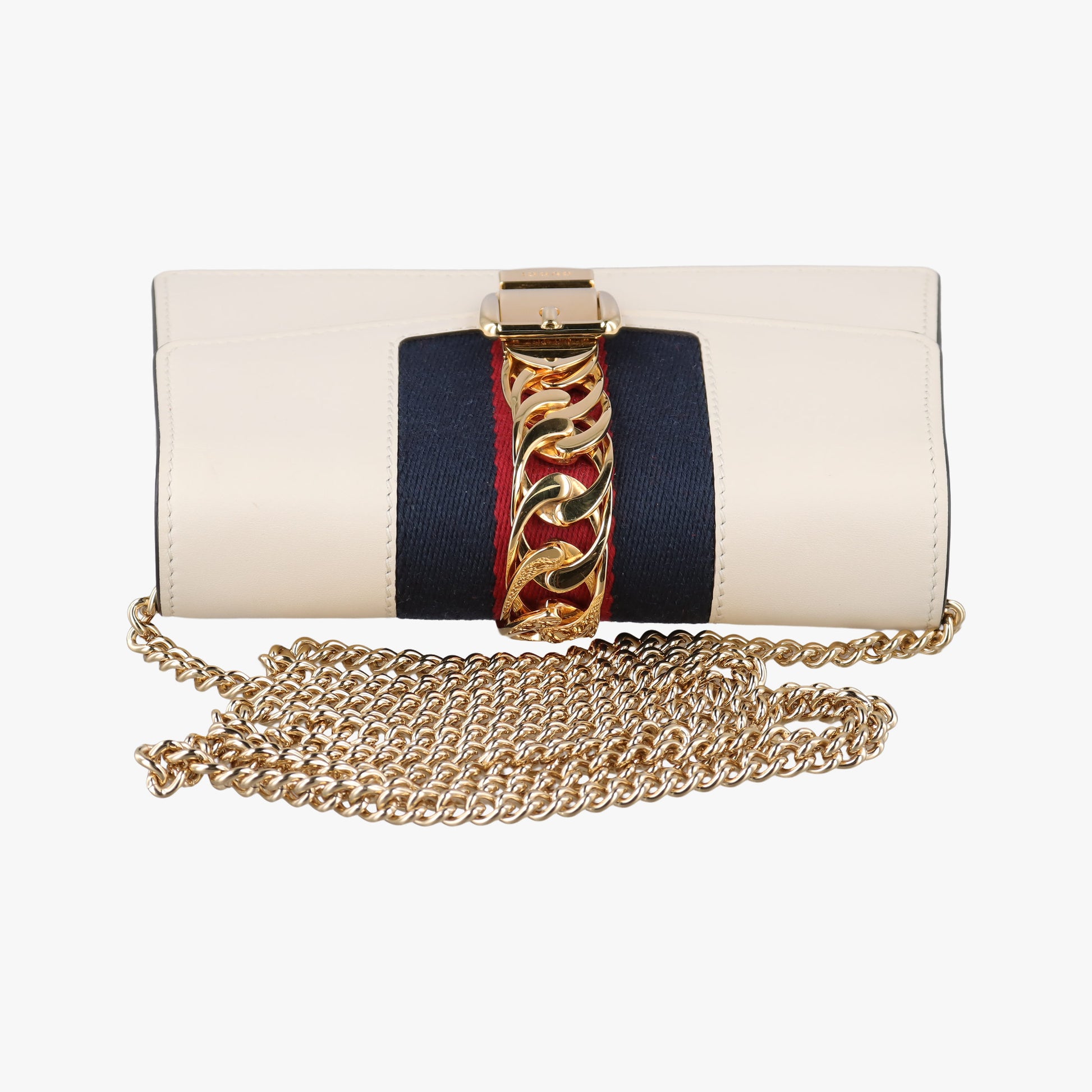 Pre-owned Gucci Sylvie Ivory×Navy×Red Leather 494646 shoulderbag | stylenewstar