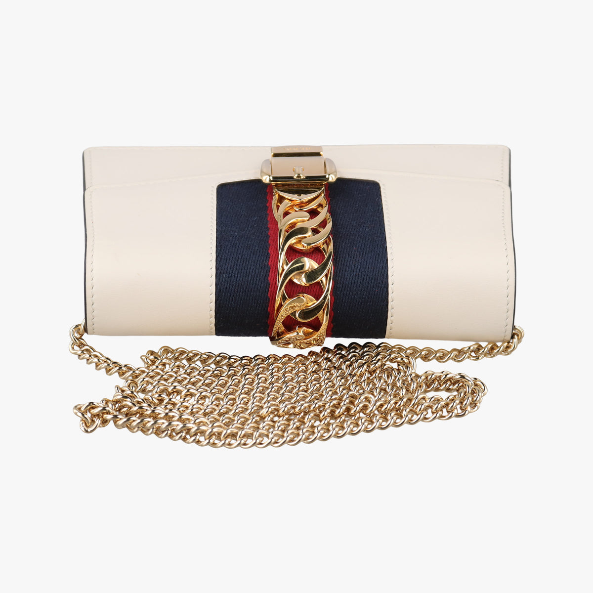 Pre-owned Gucci Sylvie Ivory×Navy×Red Leather 494646 shoulderbag | stylenewstar