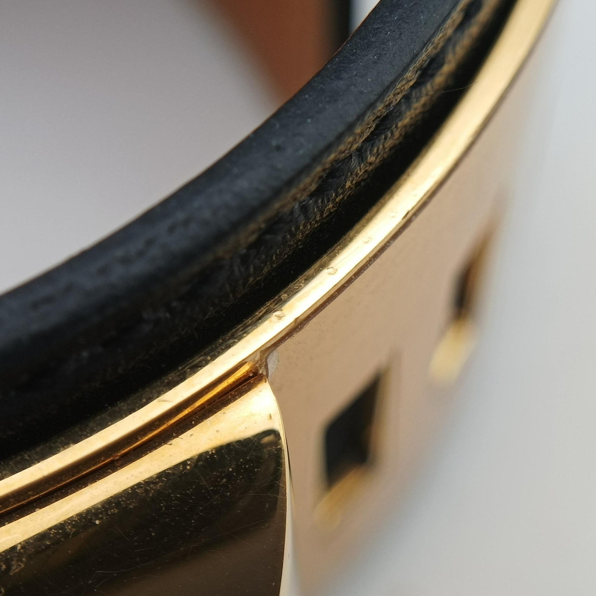 Pre-owned Hermes Collier de Chien Black×golden Leather × GP  bangle/wristband | stylenewstar