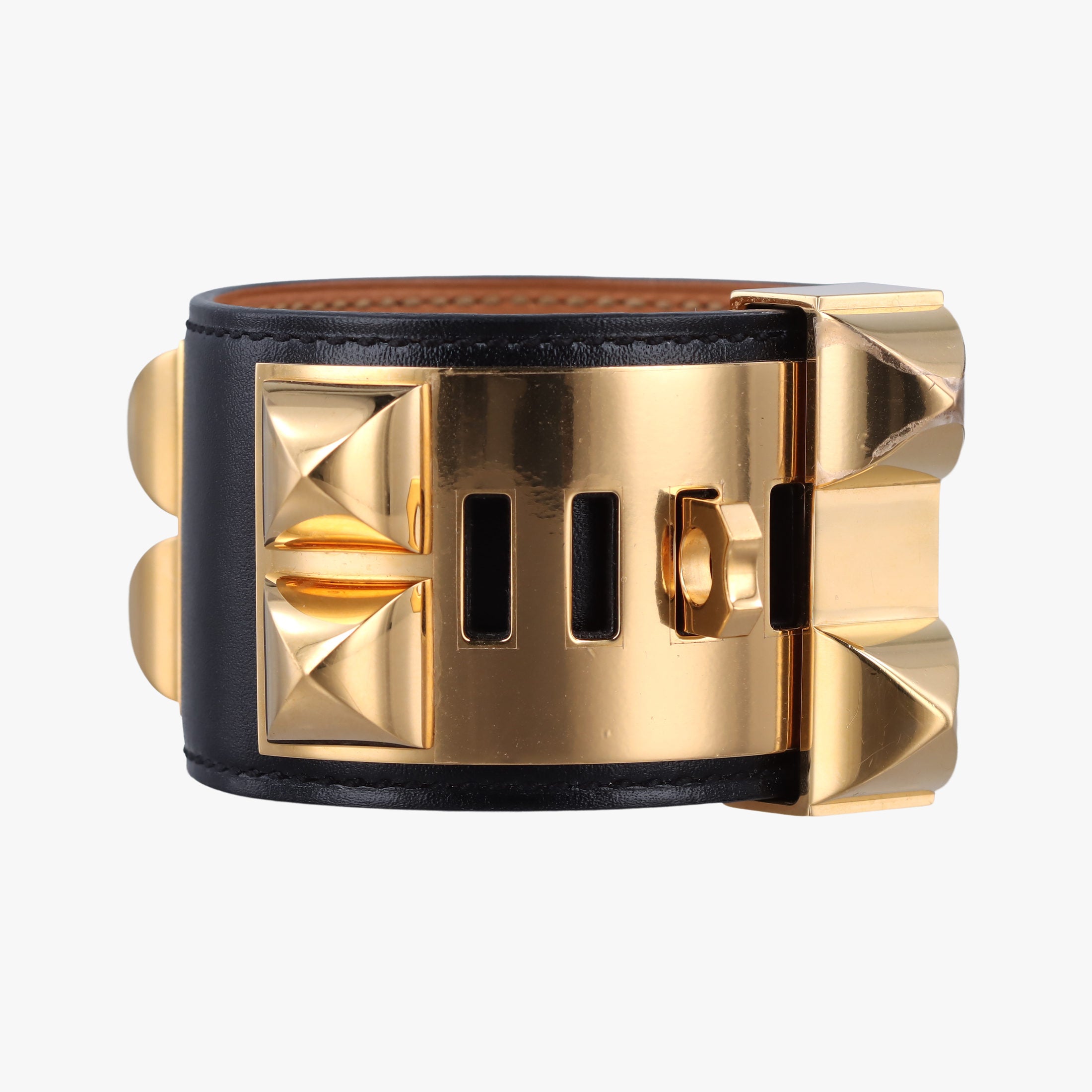 Pre-owned Hermes Collier de Chien Black×golden Leather × GP  bangle/wristband | stylenewstar