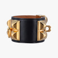 Pre-owned Hermes Collier de Chien Black×golden Leather × GP  bangle/wristband | stylenewstar