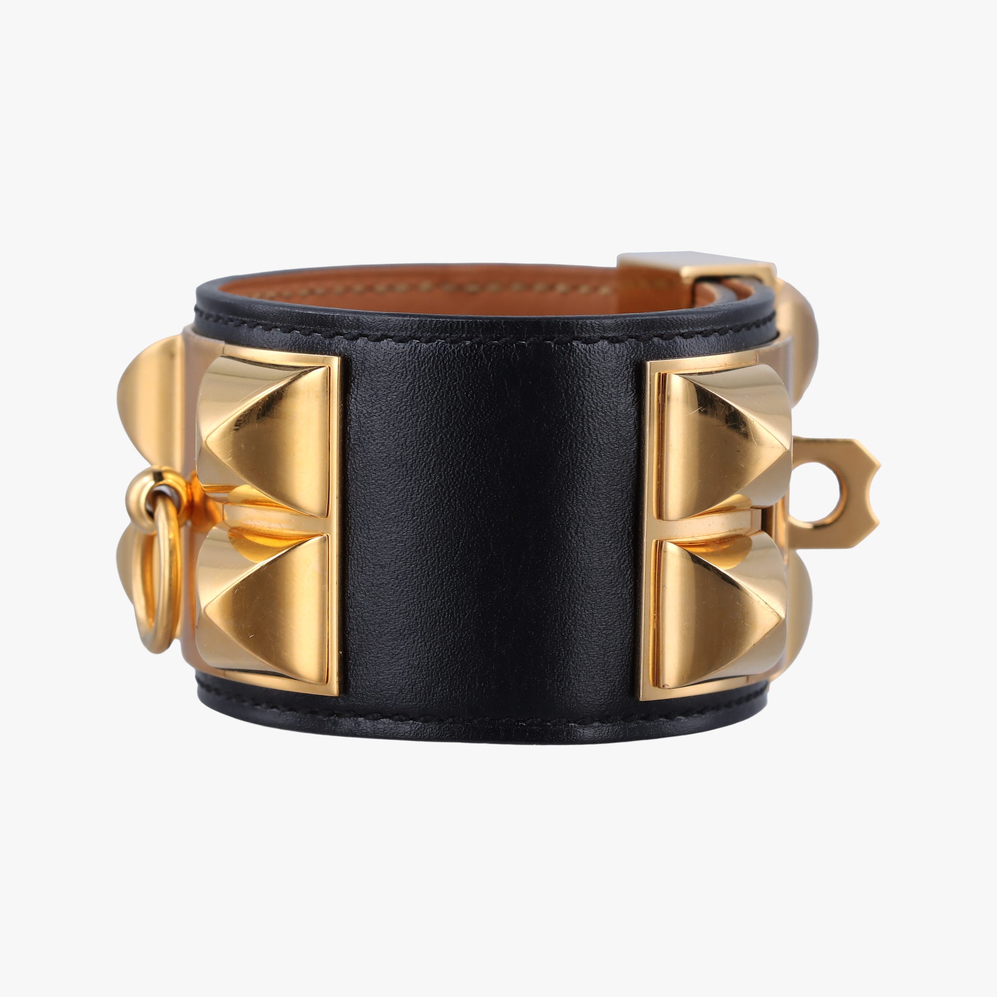 Pre-owned Hermes Collier de Chien Black×golden Leather × GP  bangle/wristband | stylenewstar