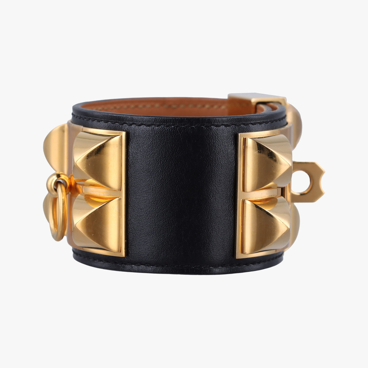 Pre-owned Hermes Collier de Chien Black×golden Leather × GP  bangle/wristband | stylenewstar
