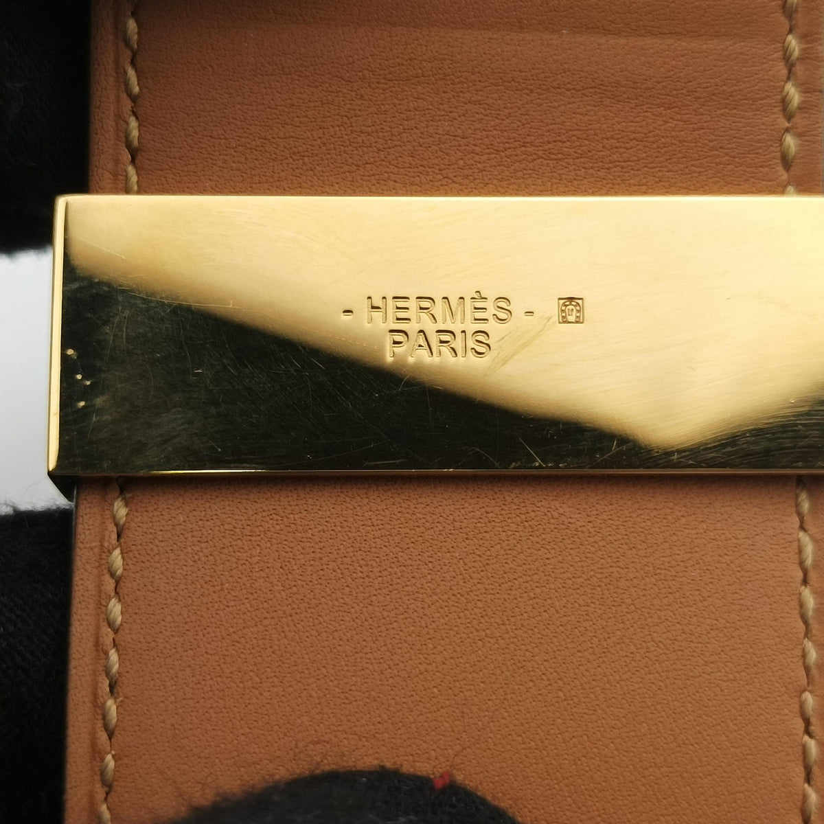 Pre-owned Hermes Collier de Chien Black×golden Leather × GP  bangle/wristband | stylenewstar