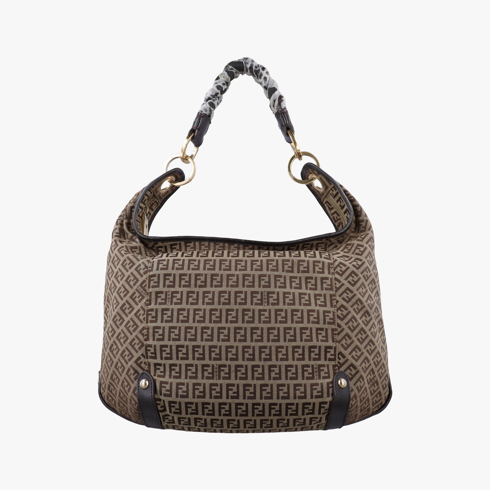 Pre-owned Fendi Zucchino Brown Canvas×leather 8BR583 handbag | stylenewstar