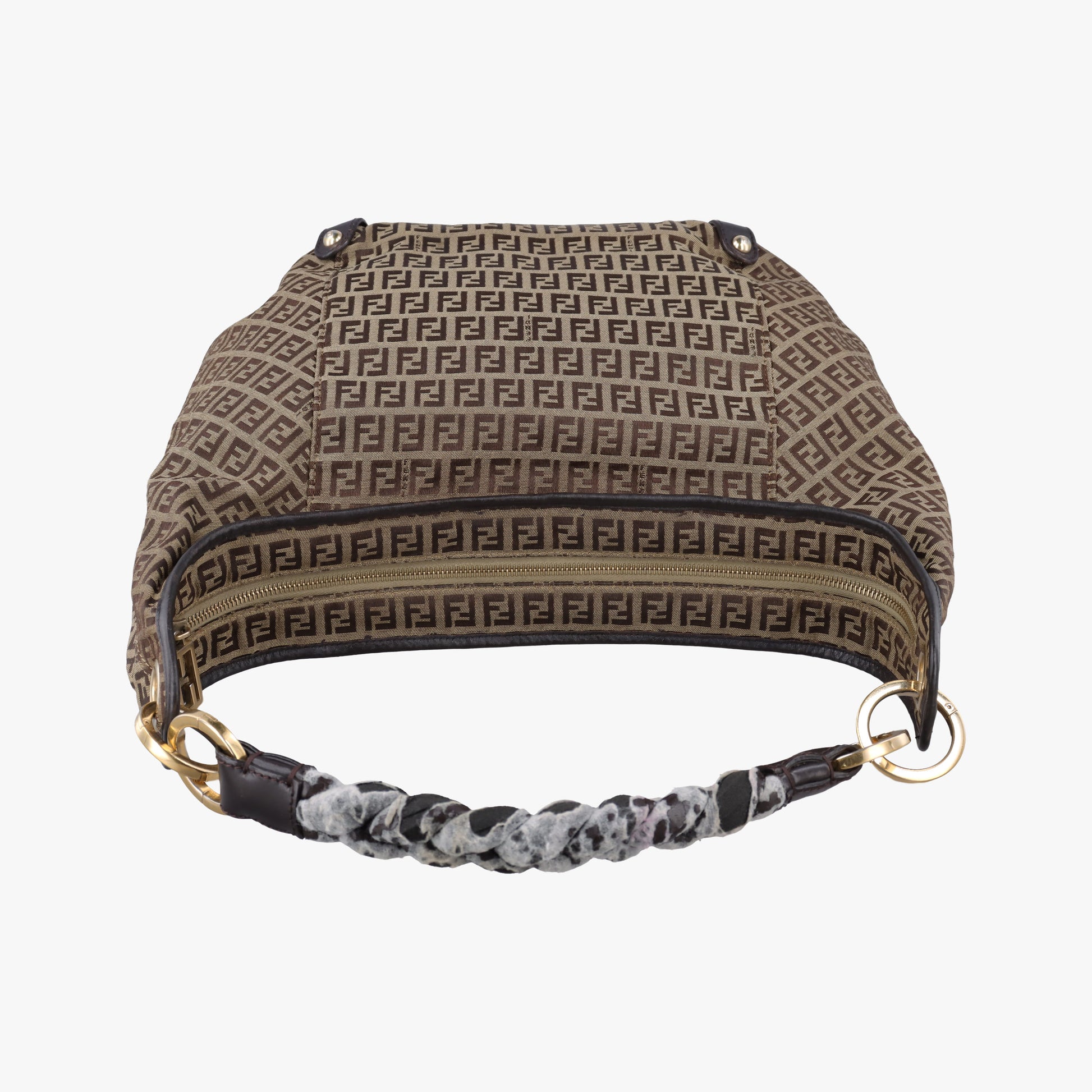 Pre-owned Fendi Zucchino Brown Canvas×leather 8BR583 handbag | stylenewstar