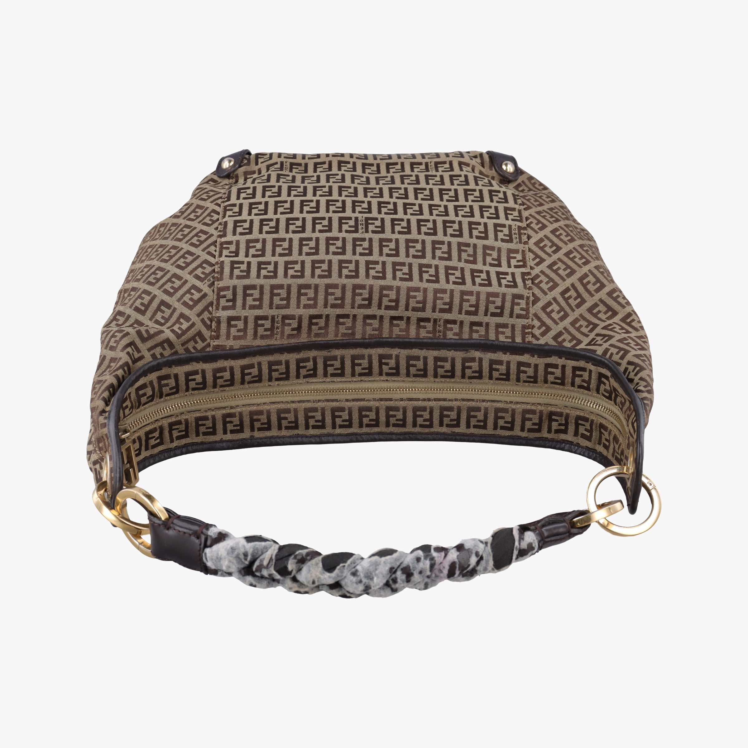 Pre-owned Fendi Zucchino Brown Canvas×leather 8BR583 handbag | stylenewstar