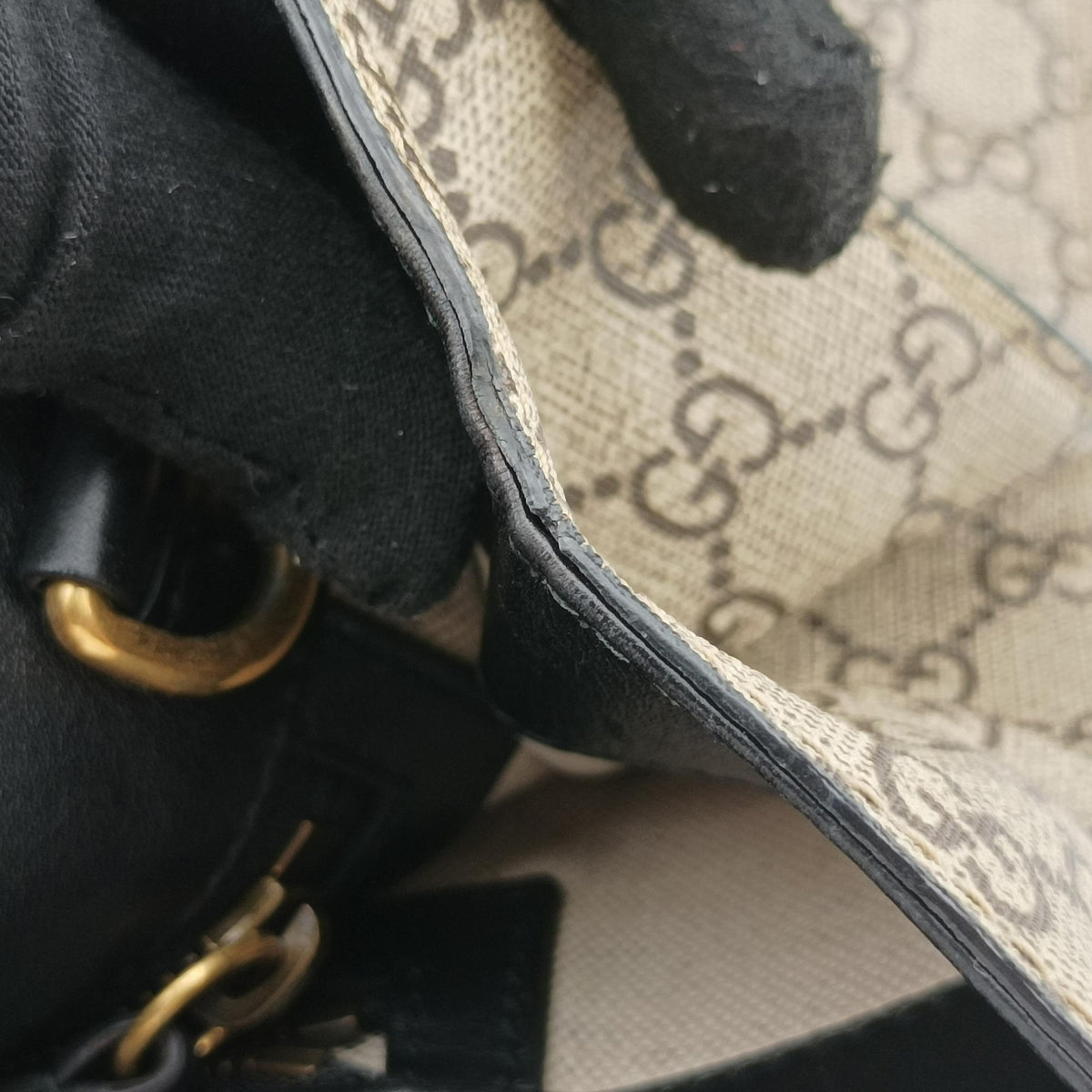 GG Supreme Bee beige×black PVC coated canvas×leather 450950 H021008295GGスプリーム キングスネーク ベージュ×ブラック PVCコーティングキャンバス×レザー 450950 H021008295