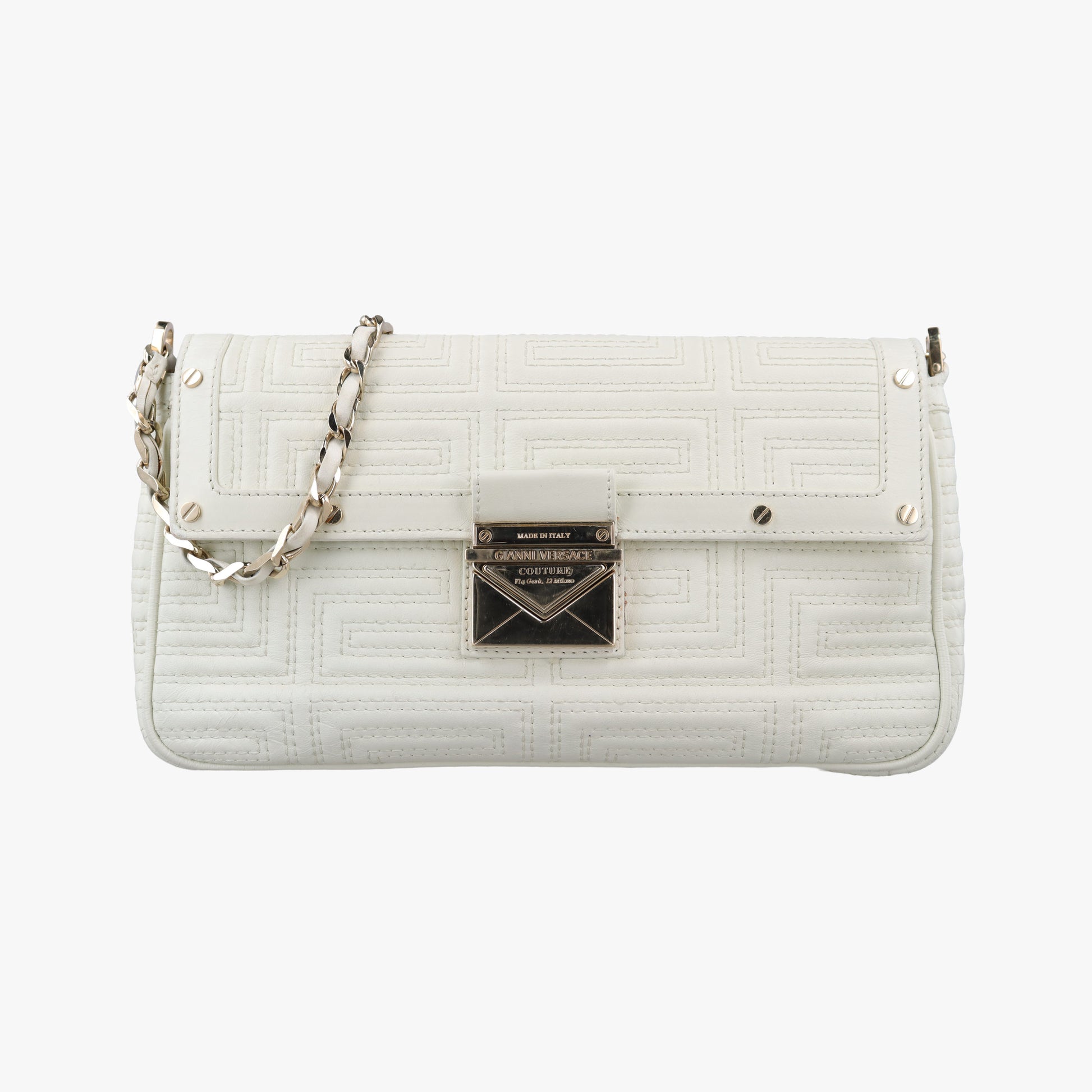 Pre-owned VERSACE Couture Greca pattern flap White Leather  shoulderbag | stylenewstar