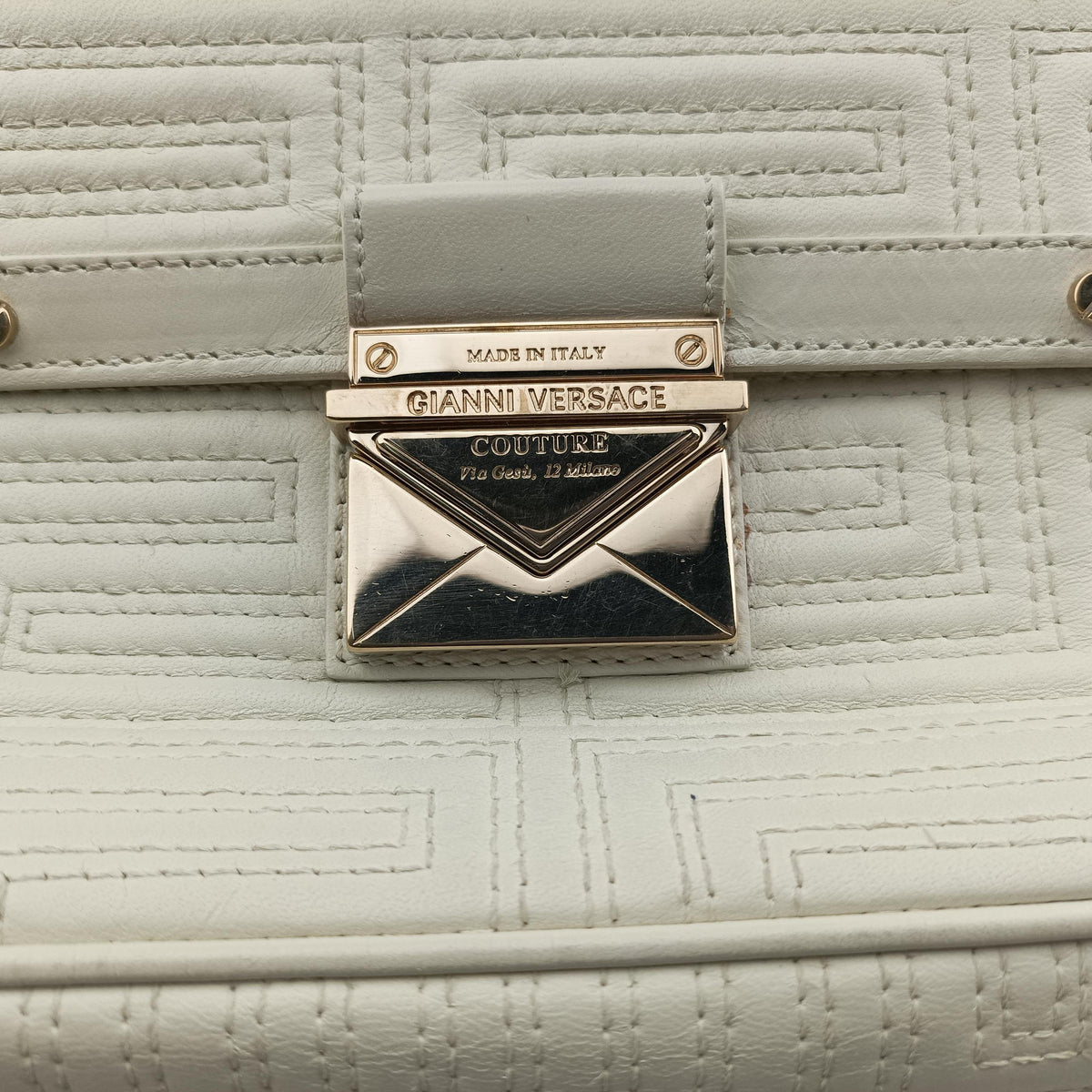 Pre-owned VERSACE Couture Greca pattern flap White Leather  shoulderbag | stylenewstar