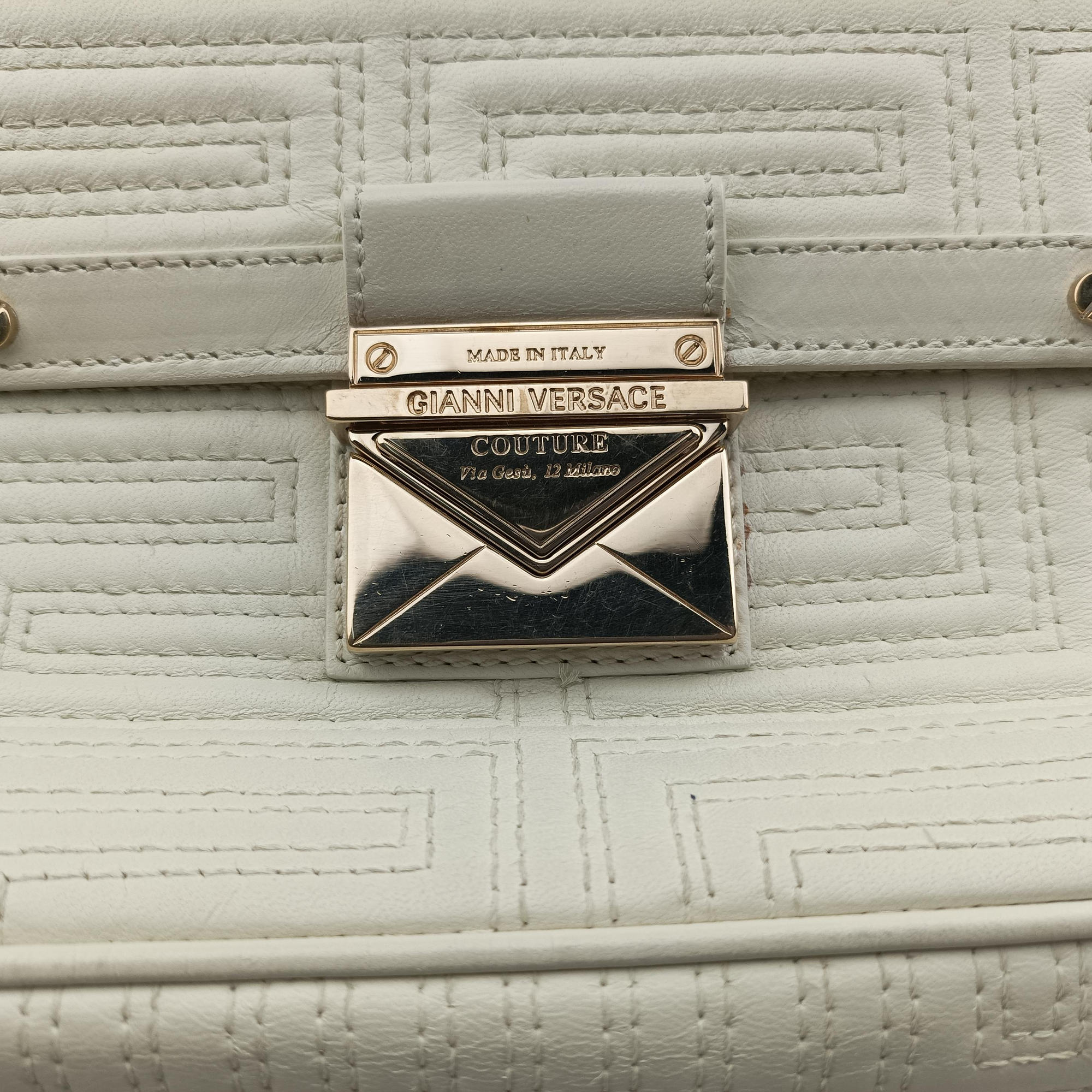 Pre-owned VERSACE Couture Greca pattern flap White Leather  shoulderbag | stylenewstar