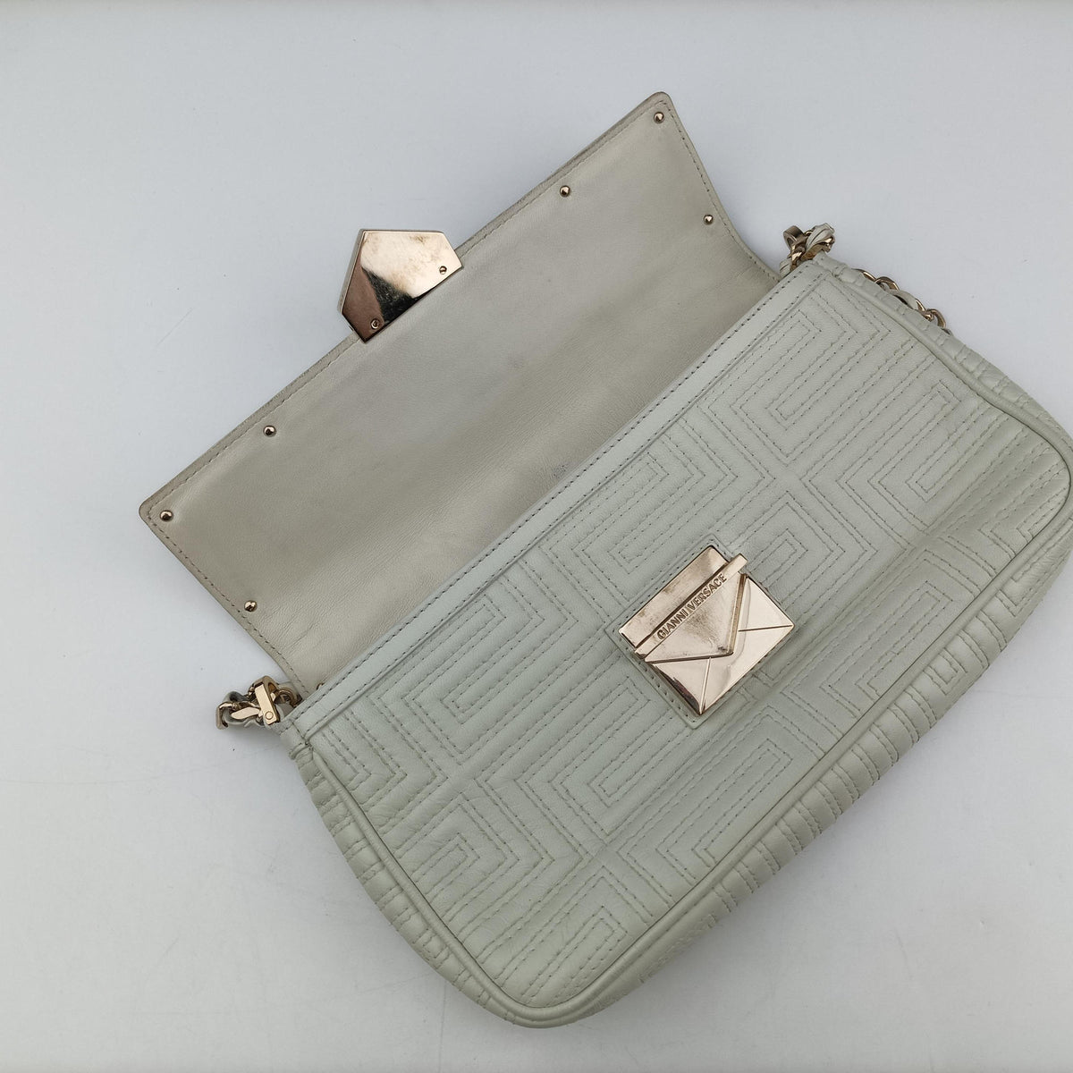 Pre-owned VERSACE Couture Greca pattern flap White Leather  shoulderbag | stylenewstar