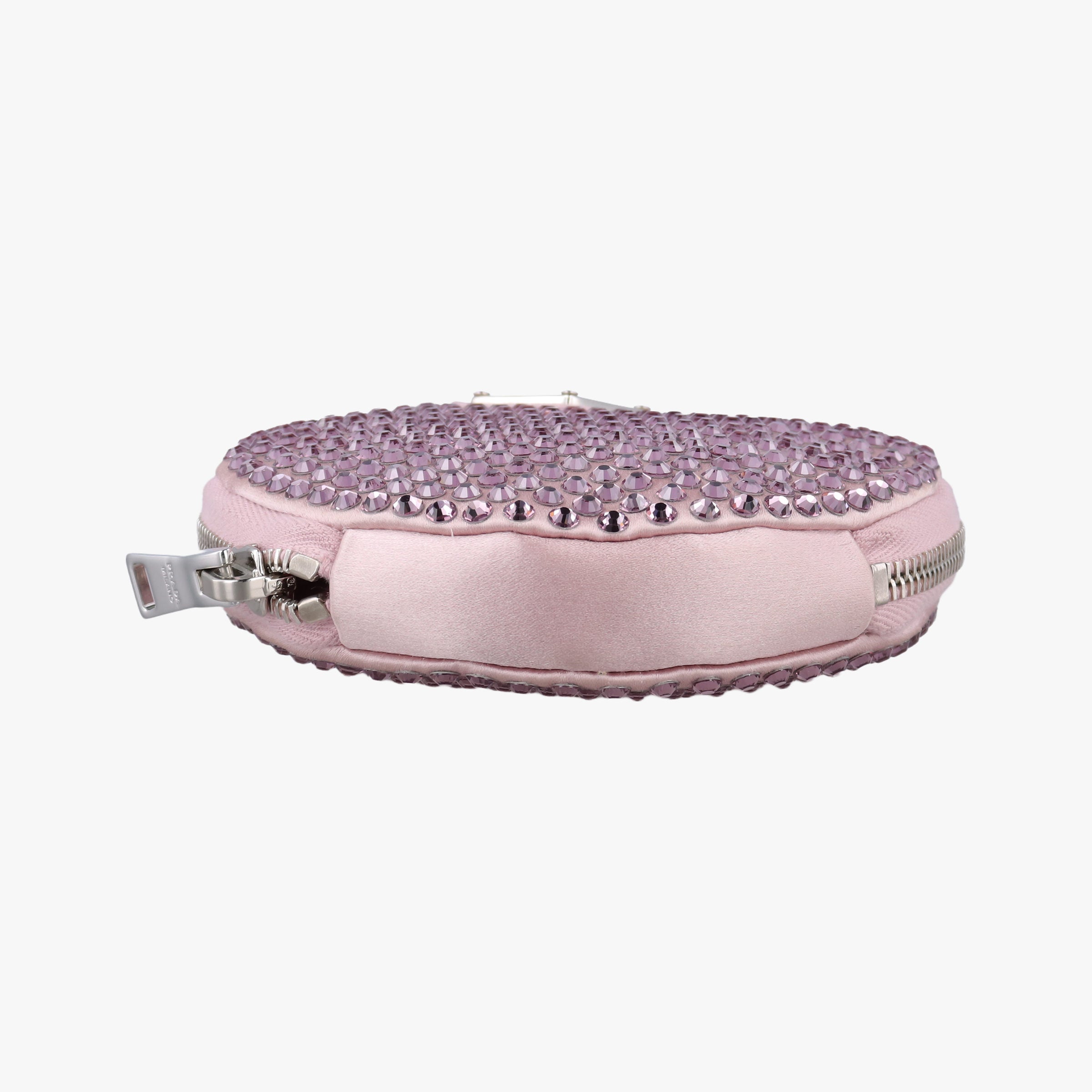 crystal-embellished round Pink silk x Rhinestone 1NR003 42クリスタル ラウンド ピンク シルク x ラインストーン 1NR003 42