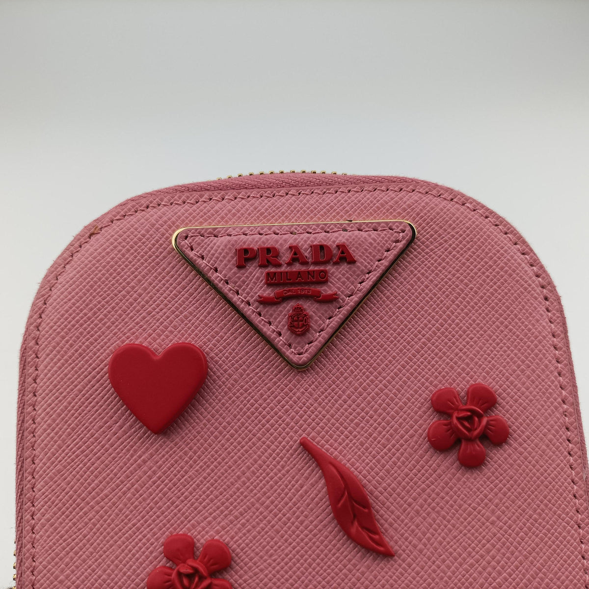 Phone Pouch Pink Saffiano Leather 85 Nフォンポーチ ピンク サフィアーノ レザー 85 N