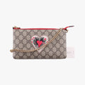 GG Supreme Heart Chain Pochette Beige×red PVC coated canvas 456866 GGスプリーム ハートチェーン ポシェット ベージュ×レッド PVCコーティングキャンバス 456866