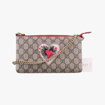 GG Supreme Heart Chain Pochette Beige×red PVC coated canvas 456866 GGスプリーム ハートチェーン ポシェット ベージュ×レッド PVCコーティングキャンバス 456866