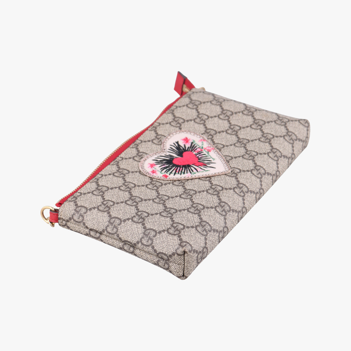 GG Supreme Heart Chain Pochette Beige×red PVC coated canvas 456866 GGスプリーム ハートチェーン ポシェット ベージュ×レッド PVCコーティングキャンバス 456866