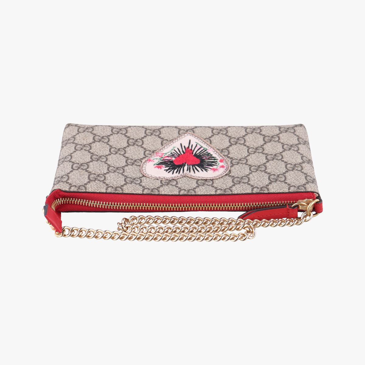 GG Supreme Heart Chain Pochette Beige×red PVC coated canvas 456866 GGスプリーム ハートチェーン ポシェット ベージュ×レッド PVCコーティングキャンバス 456866