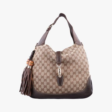 New Jackie Beige×Brown canvas×Leather 246907 F011274255ニュージャッキー ベージュ×ブラウン キャンバス×レザー 246907 F011274255