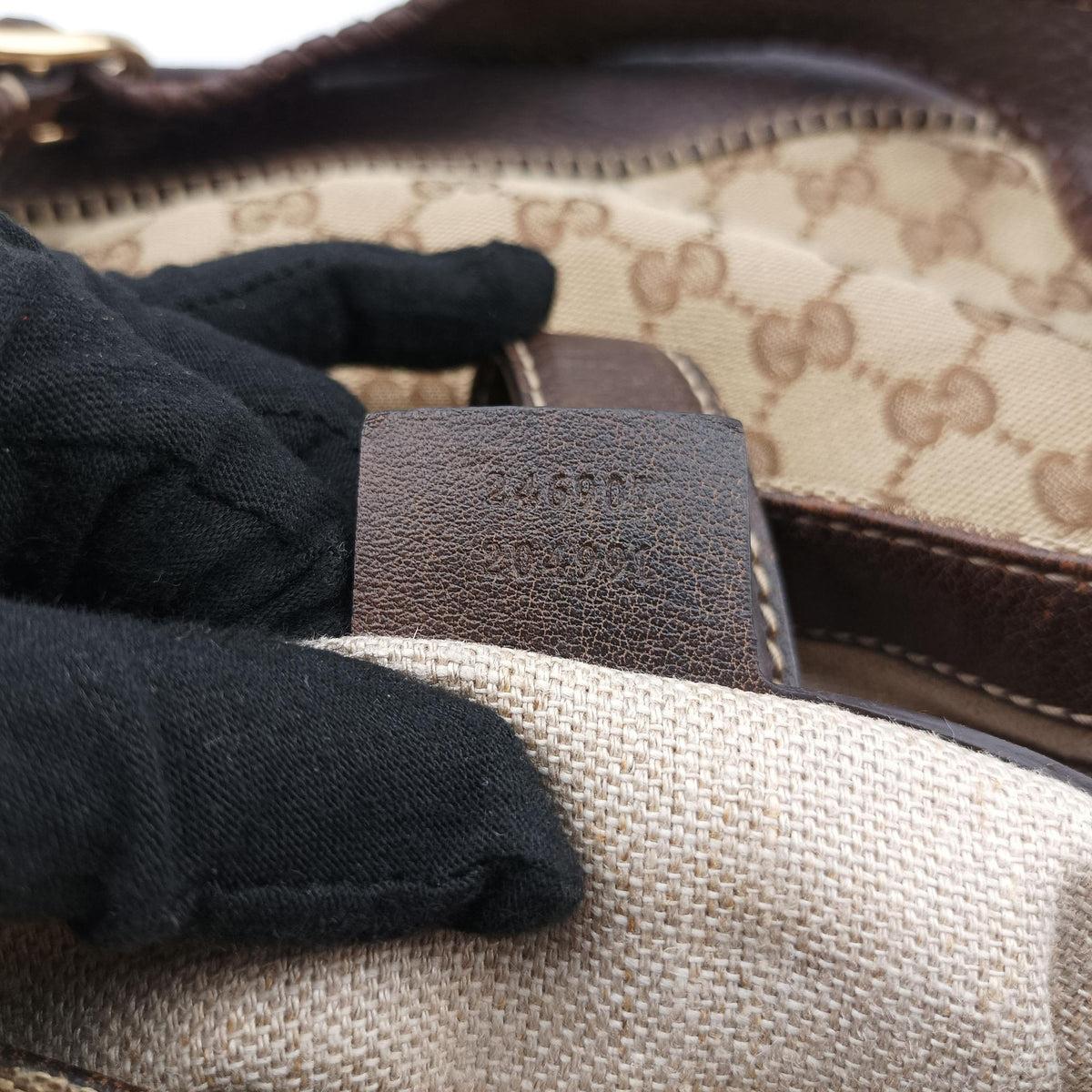 New Jackie Beige×Brown canvas×Leather 246907 F011274255ニュージャッキー ベージュ×ブラウン キャンバス×レザー 246907 F011274255