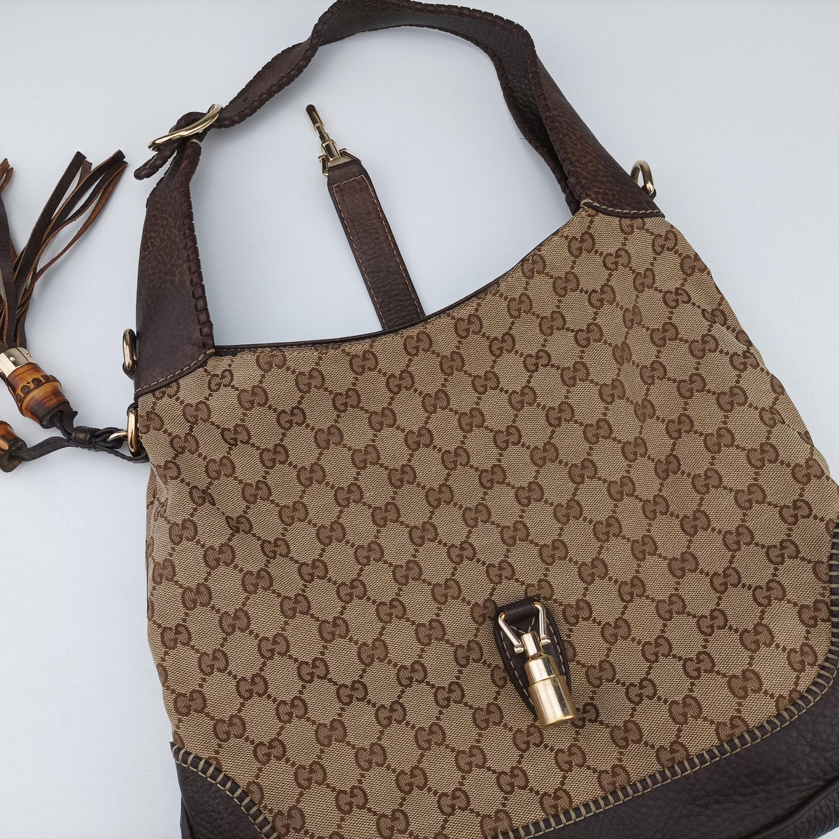 New Jackie Beige×Brown canvas×Leather 246907 F011274255ニュージャッキー ベージュ×ブラウン キャンバス×レザー 246907 F011274255