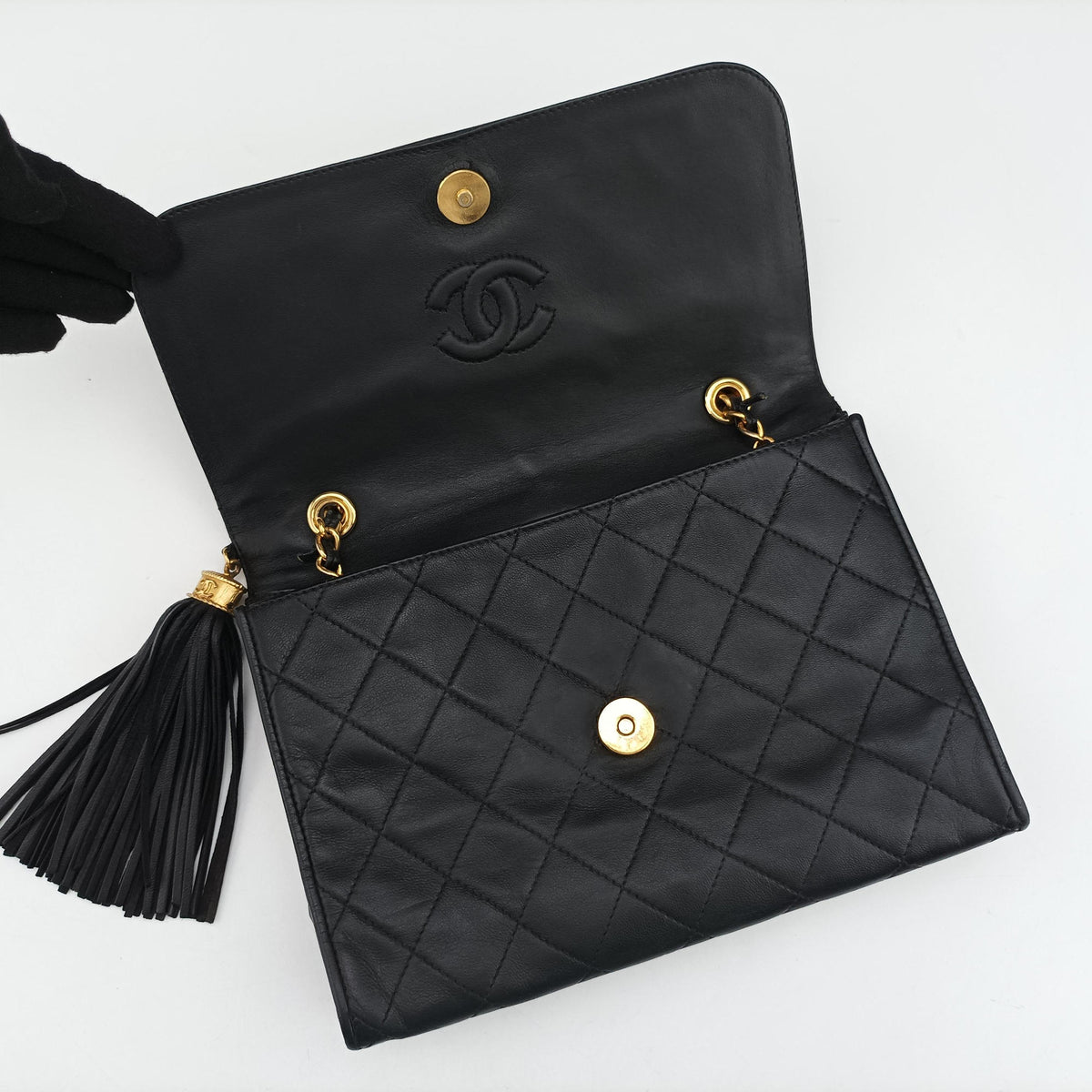Matelasse fringe Black Lambskin 1141012マトラッセ フリンジ付き ブラック ラムスキン 1141012
