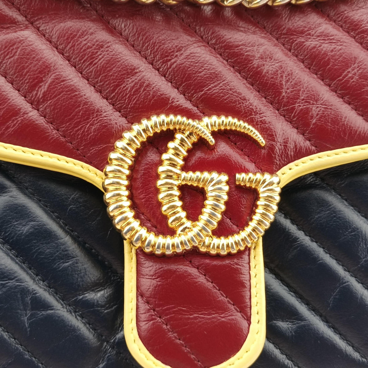 GG Marmont Navy×Red×Yellow Leather 443497 E034999119GGマーモント ネイビー×レッド×イエロー レザー 443497 E034999119