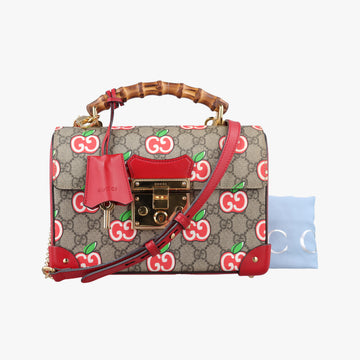 GG Apple Padlock Bamboo beige×red×multi PVC coated canvas×Leather 603221 E033033196GGアップル パドロック バンブー ベージュ×レッド×マルチ PVCコーティングキャンバス×レザー 603221 E033033196