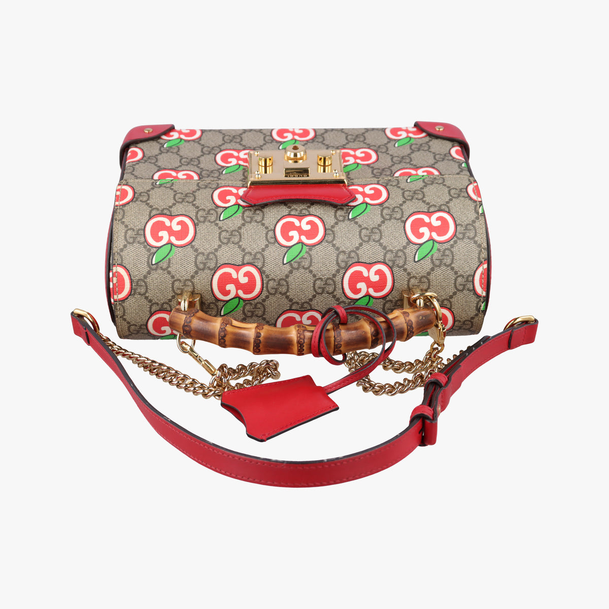 GG Apple Padlock Bamboo beige×red×multi PVC coated canvas×Leather 603221 E033033196GGアップル パドロック バンブー ベージュ×レッド×マルチ PVCコーティングキャンバス×レザー 603221 E033033196