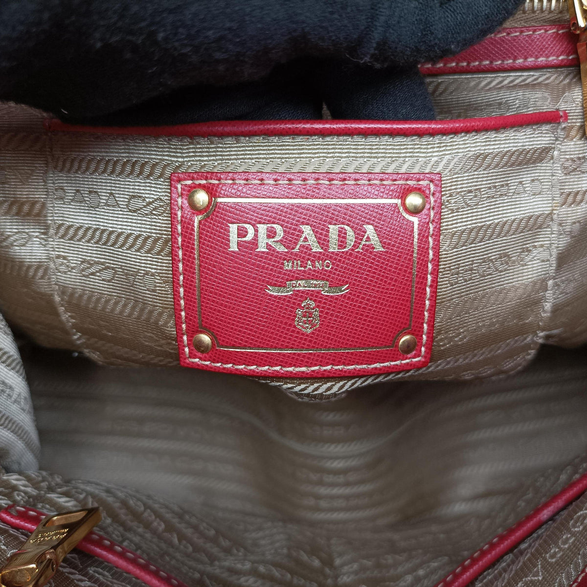 logo jacquard khaki×red Canvas × SAFFIANO Leather 194ロゴジャガード カーキ×レッド キャンバス×サフィアーノレザー 194