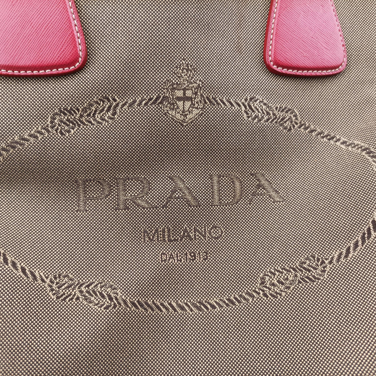 logo jacquard khaki×red Canvas × SAFFIANO Leather 194ロゴジャガード カーキ×レッド キャンバス×サフィアーノレザー 194
