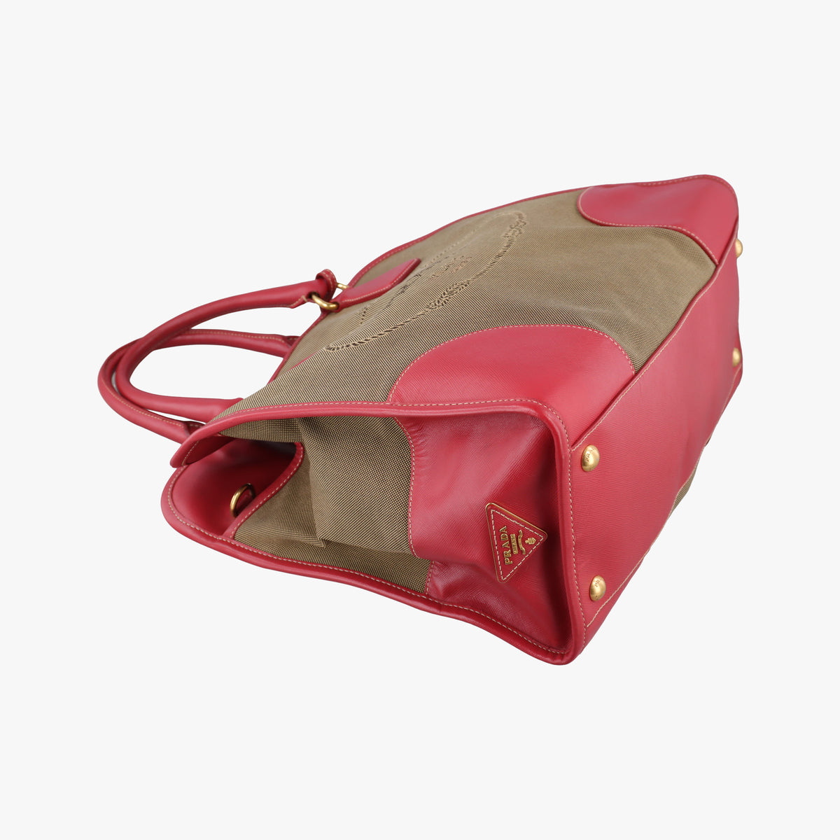 logo jacquard khaki×red Canvas × SAFFIANO Leather 194ロゴジャガード カーキ×レッド キャンバス×サフィアーノレザー 194