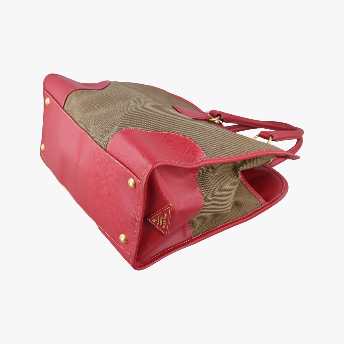 logo jacquard khaki×red Canvas × SAFFIANO Leather 194ロゴジャガード カーキ×レッド キャンバス×サフィアーノレザー 194