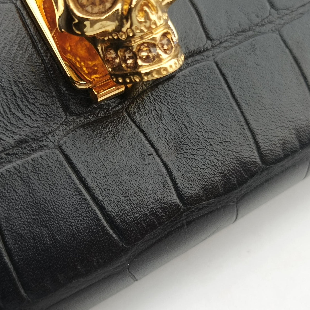 Crocodile Embossed Skull Black Leather 414659.436430クロコダイル スカル ブラック レザー 414659.436430