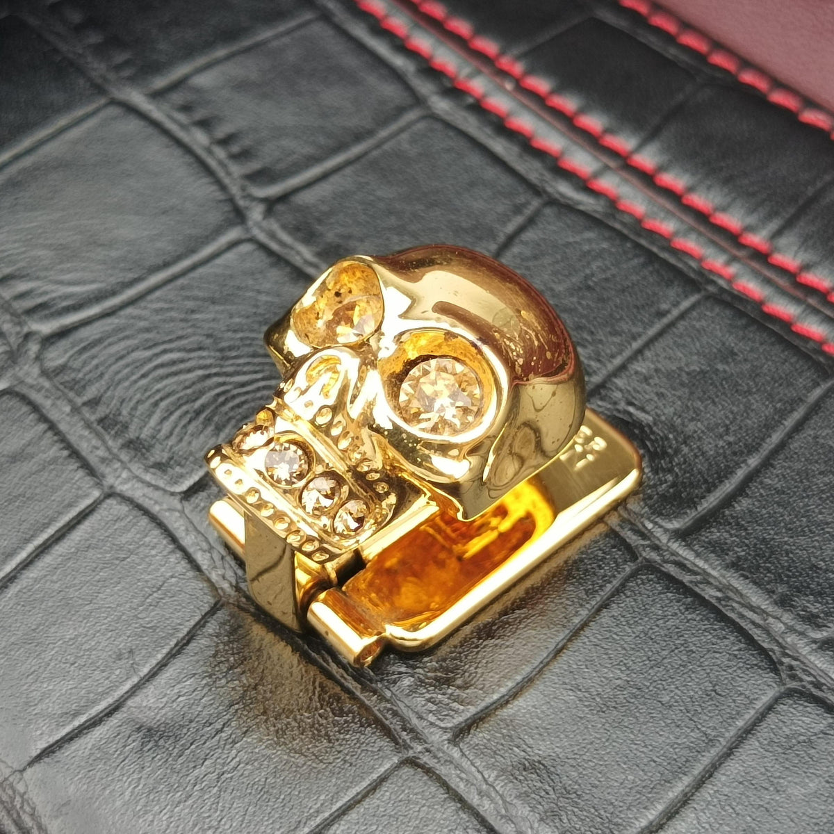Crocodile Embossed Skull Black Leather 414659.436430クロコダイル スカル ブラック レザー 414659.436430