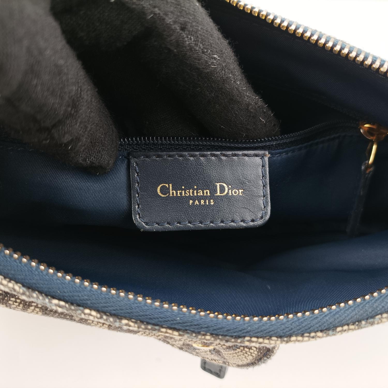 クリスチャンディオール Christian Dior ショルダーバッグ レディース サドル トロッター ブルーブラック キャンバス レザー 07RU 0054