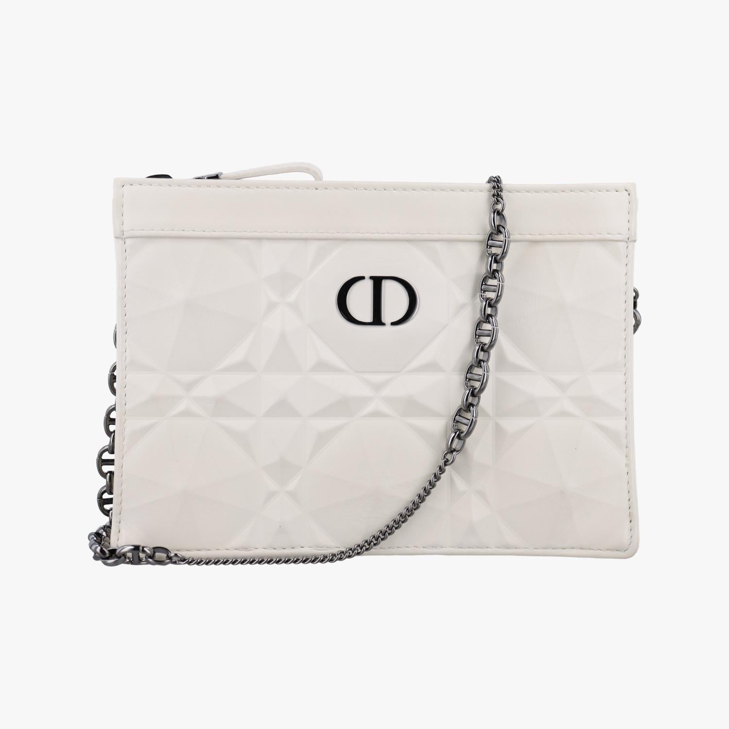 クリスチャンディオール Christian Dior ショルダーバッグ レディース カロ ジップポーチ ホワイト レザー 43-MA-0222