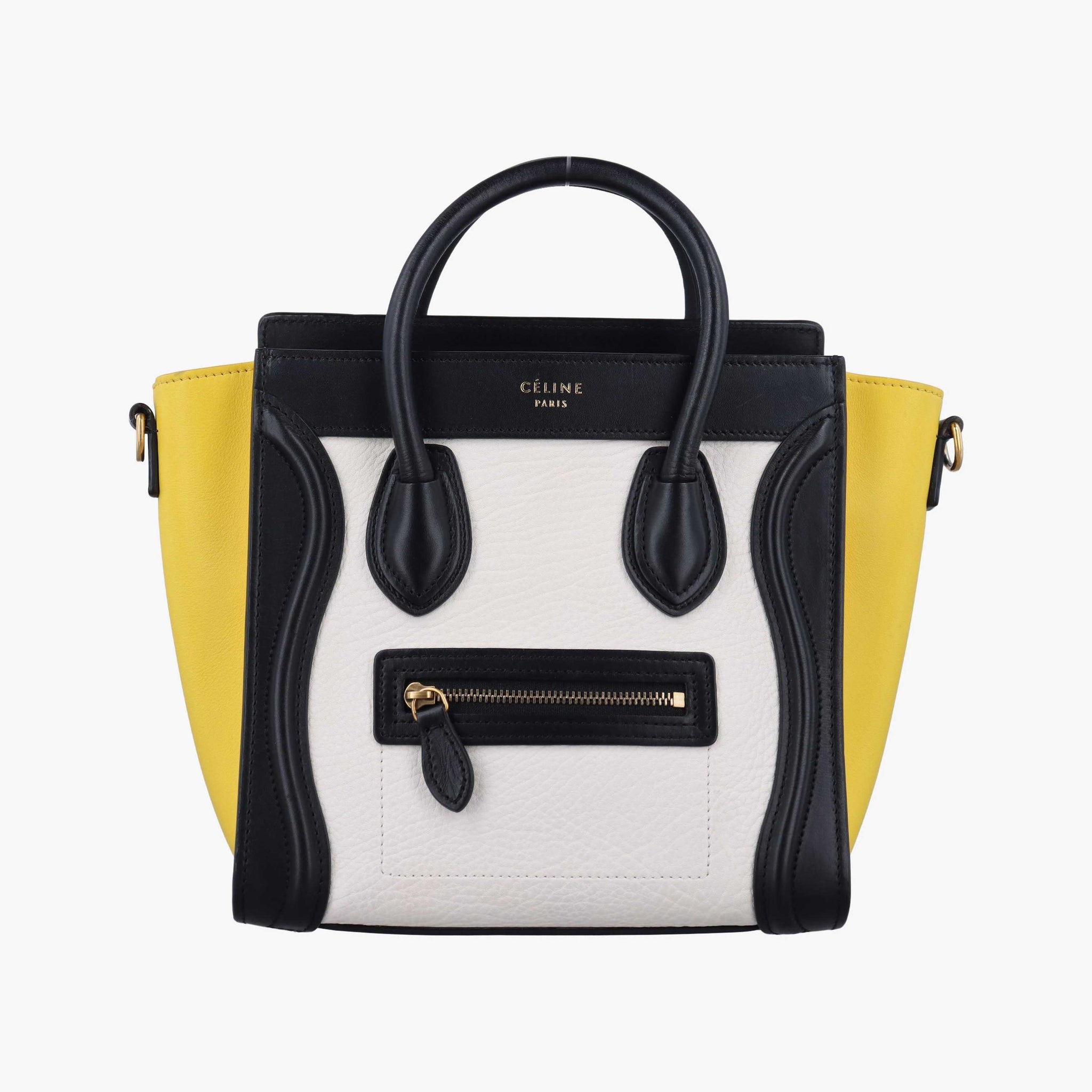 セリーヌ Celine ショルダーバッグ レディース ラゲージナノショッパー ホワイト×ブラック×イエロー レザー S-LA-4174 S-CT-4134