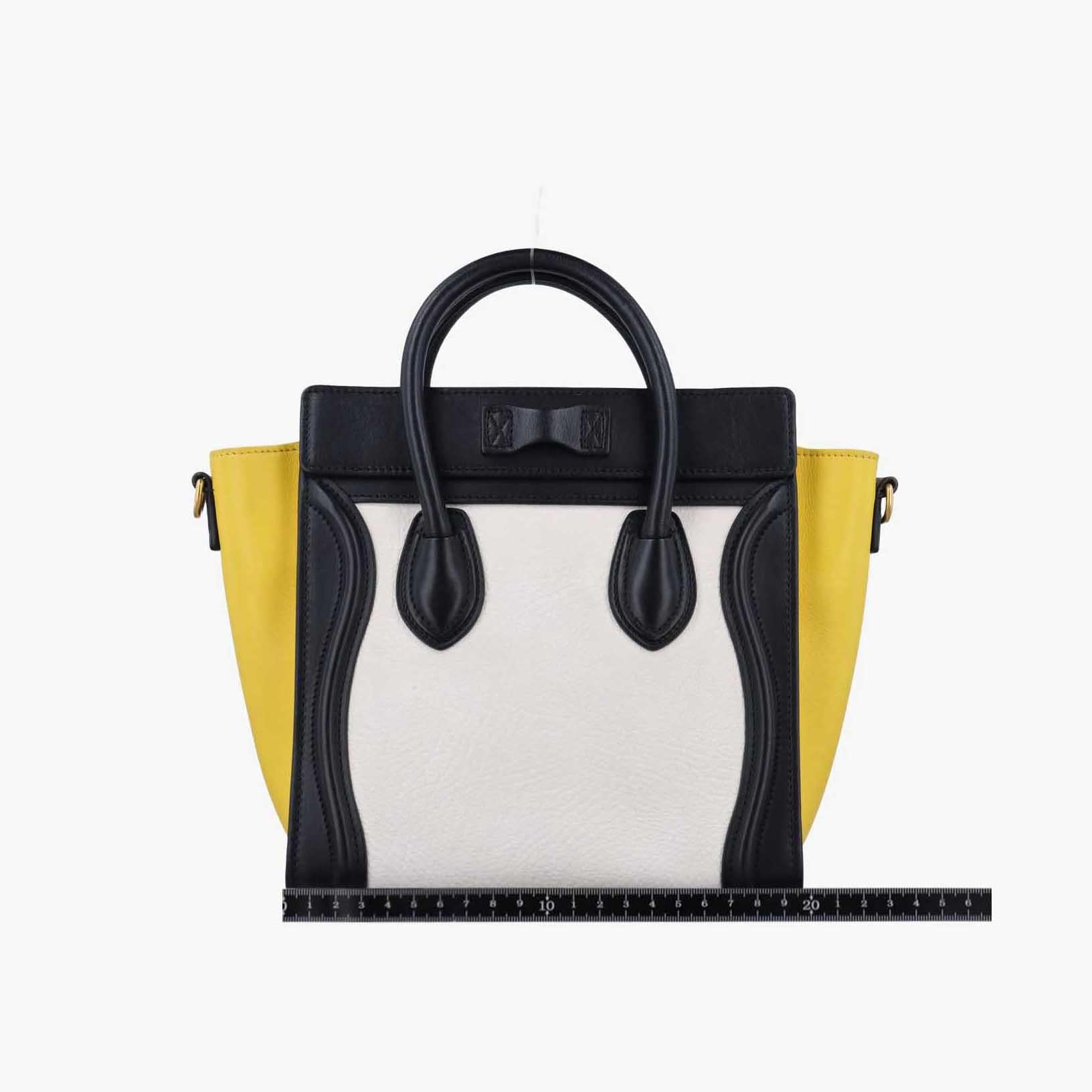 セリーヌ Celine ショルダーバッグ レディース ラゲージナノショッパー ホワイト×ブラック×イエロー レザー S-LA-4174 S-CT-4134