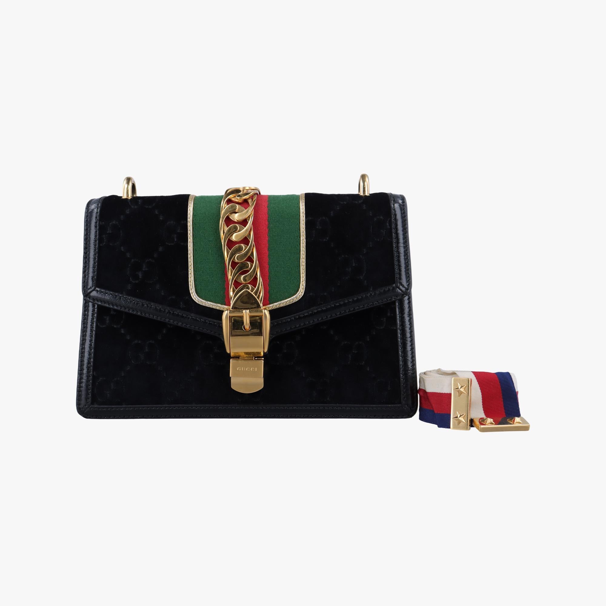 グッチ Gucci ショルダーバッグ レディース シルヴィ ブラック×マルチ ベロア×レザー×キャンバス 524405 498075