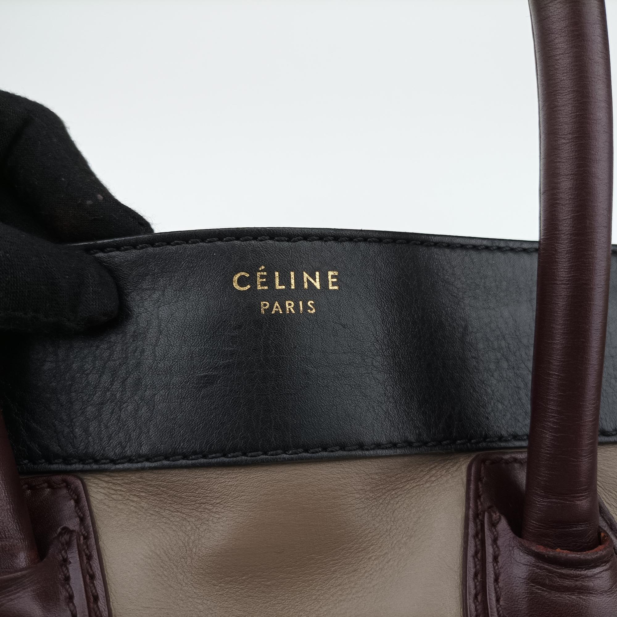 セリーヌ Celine ハンドバッグ レディース ラゲージミニショッパー ブラック×ブラウン×アイボリー レザー W-AT-0181 W-UP-0181