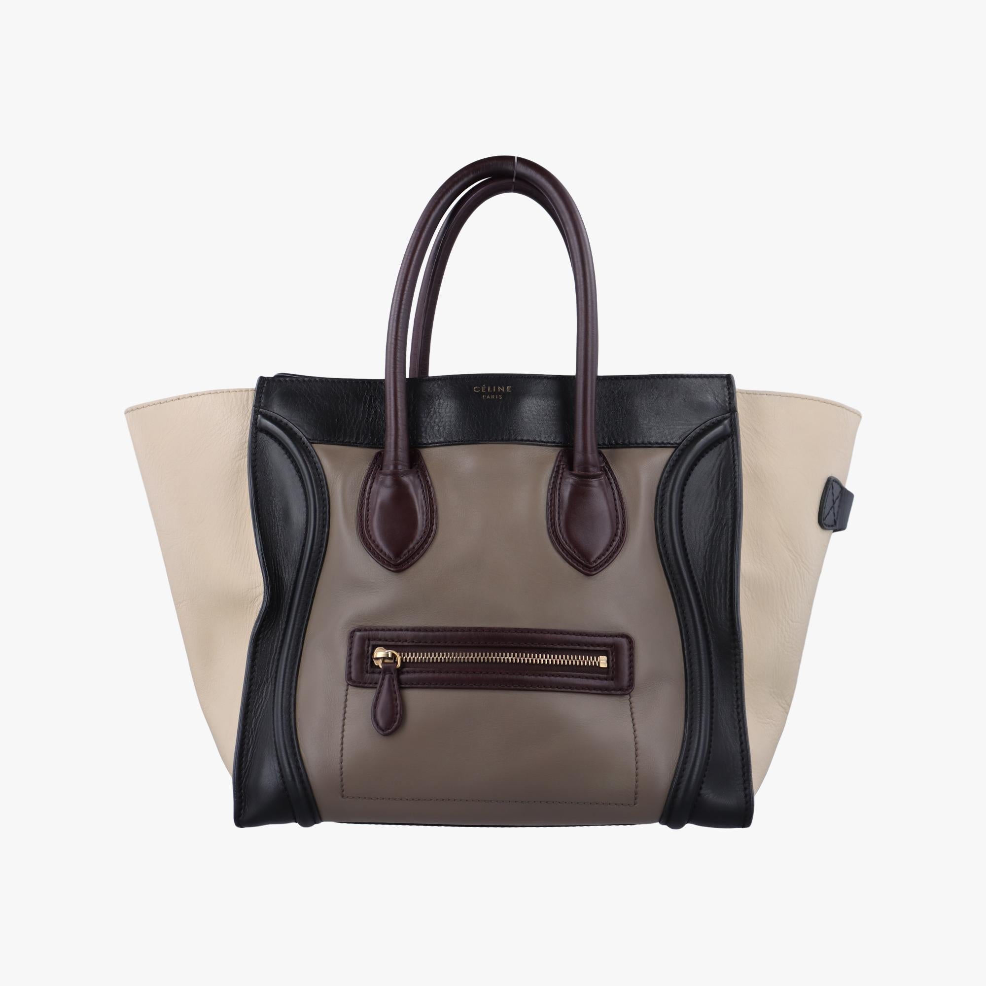 セリーヌ Celine ハンドバッグ レディース ラゲージミニショッパー ブラック×ブラウン×アイボリー レザー W-AT-0181 W-UP-0181