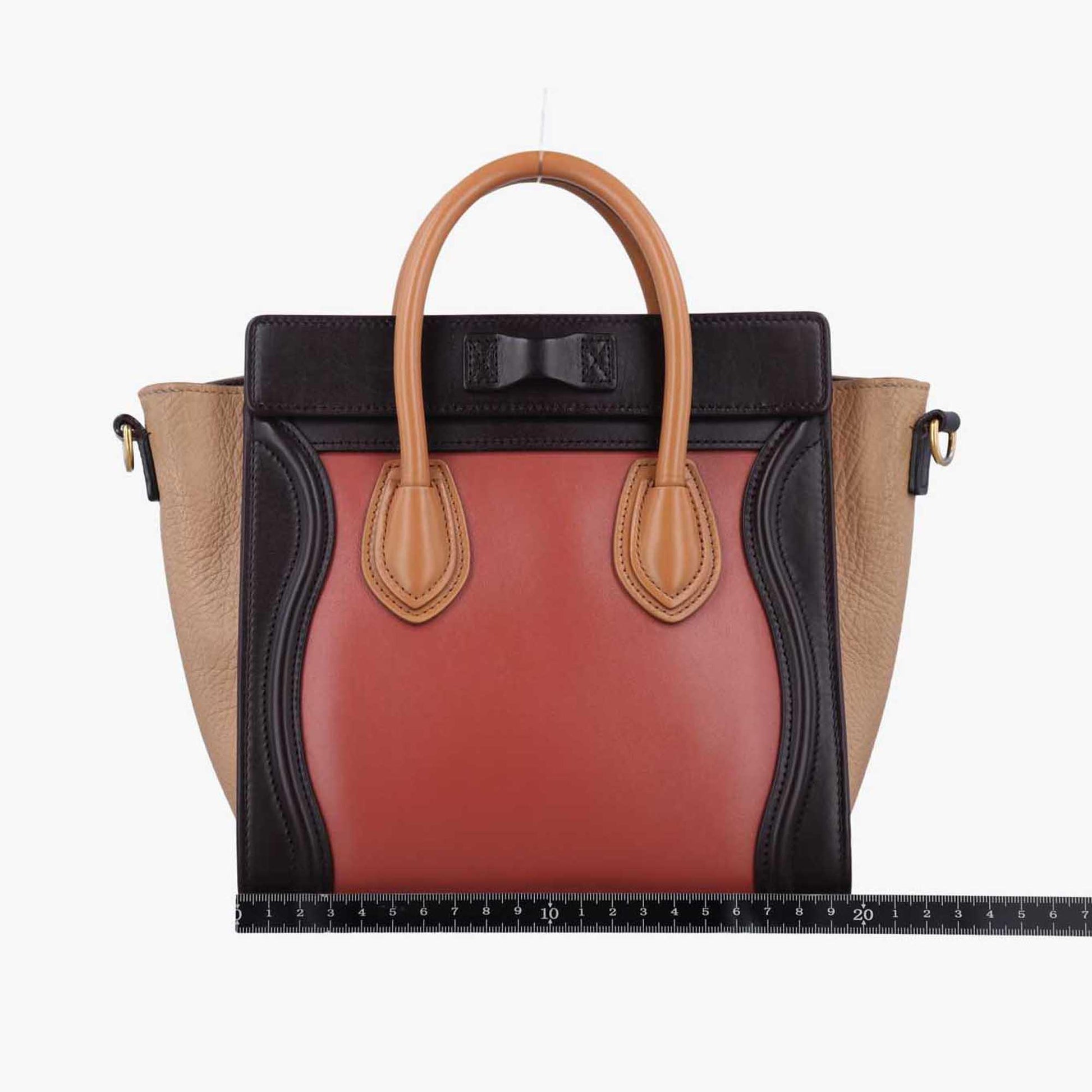 セリーヌ Celine ショルダーバッグ レディース ラゲージナノショッパー ピンクベージュ×ブラウン×ブラック レザー F-CU-1185