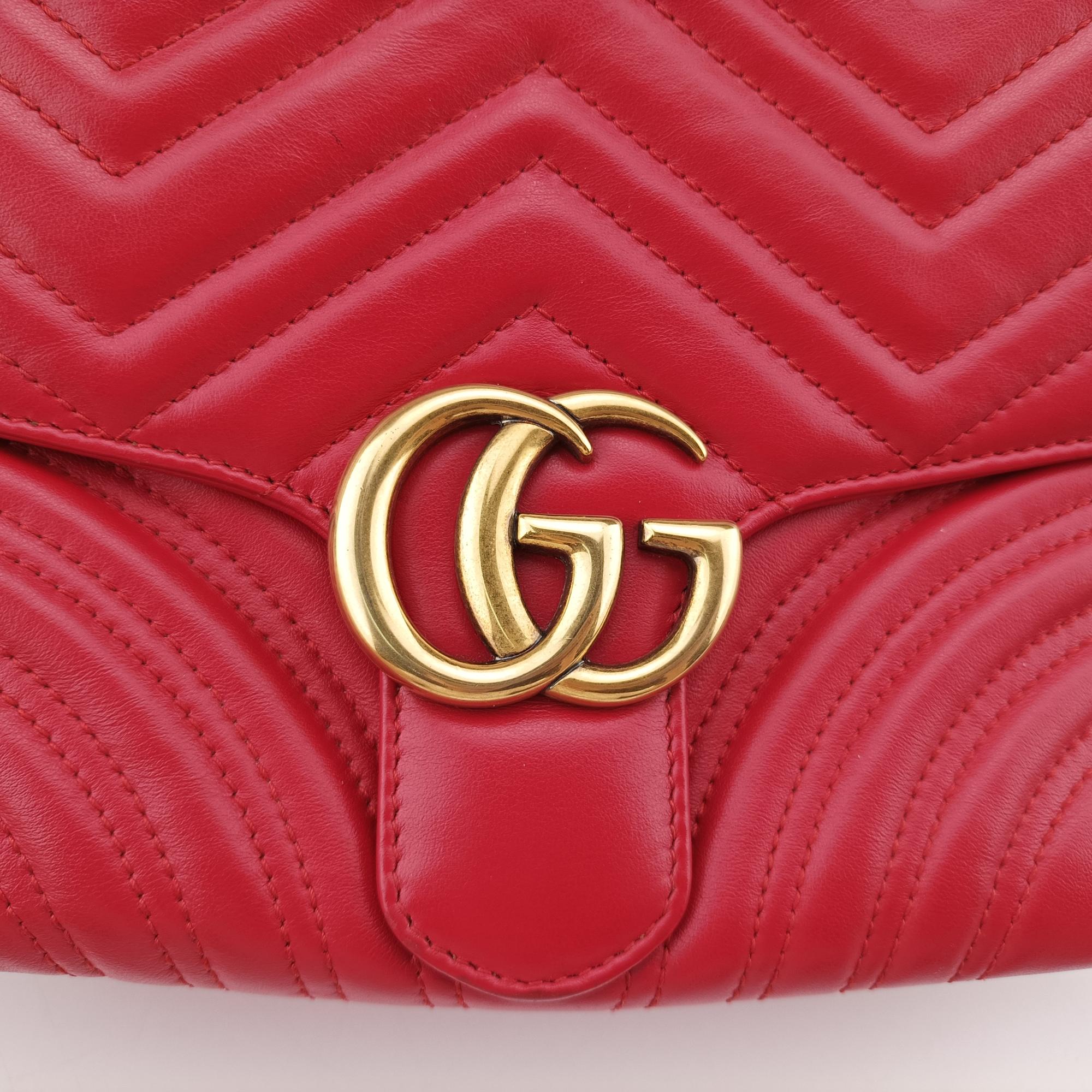 グッチ Gucci ショルダーバッグ レディース GGマーモント レッド レザー 498100 E025826680