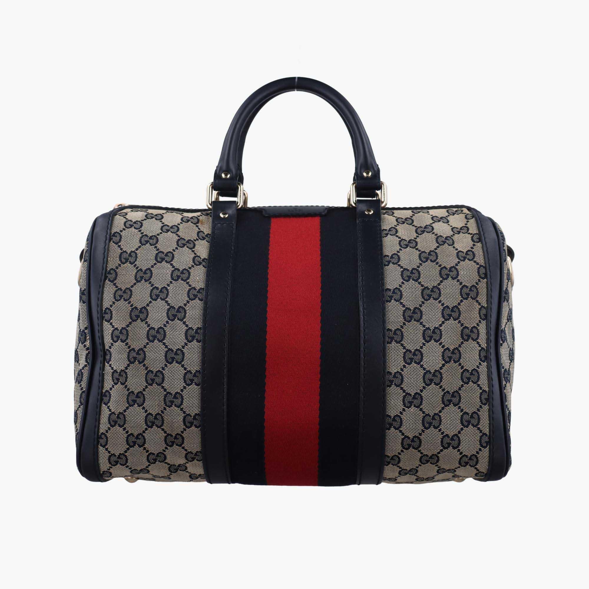 グッチ Gucci ボストンバッグ レディース シェリーライン ボストン ベージュ×ブラック×レッド キャンバス×レザー 247205 E016206053