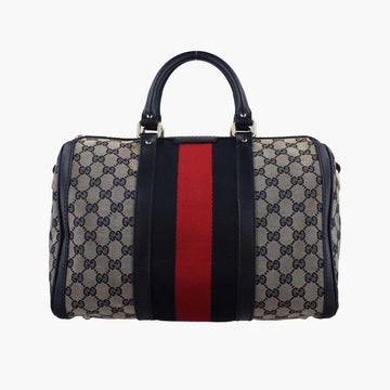 グッチ Gucci ボストンバッグ レディース シェリーライン ボストン ベージュ×ブラック×レッド キャンバス×レザー 247205 E016206053